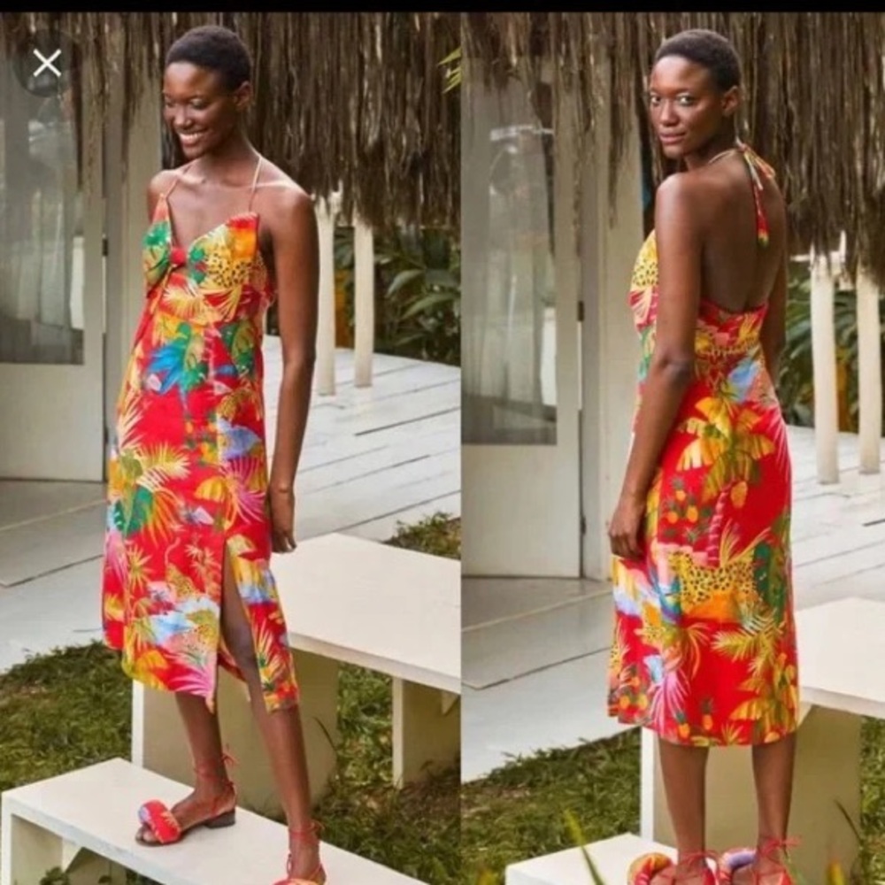 Farm Rio Tropical Jungle Bow Midi Dress